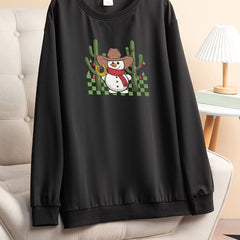 Christmas Snowman & Cactus Print Lounge Top Women's Round Neck Sleepwe