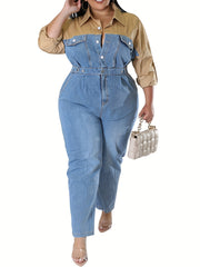 Colorblock Denim Jumpsuit