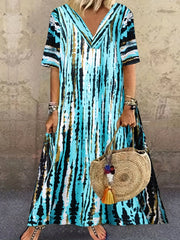 Casual Dress Women's Plus Random Print Short Sleeve V Neck Dress