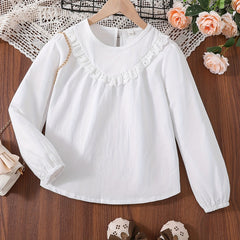 Girls Shirt Lace Trims Long Sleeve Blouse Tops Kids Clothings Gift Idea