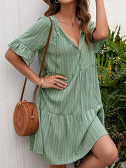 Striped Print Tiered Dress Tie Front Short Sleeve Dress