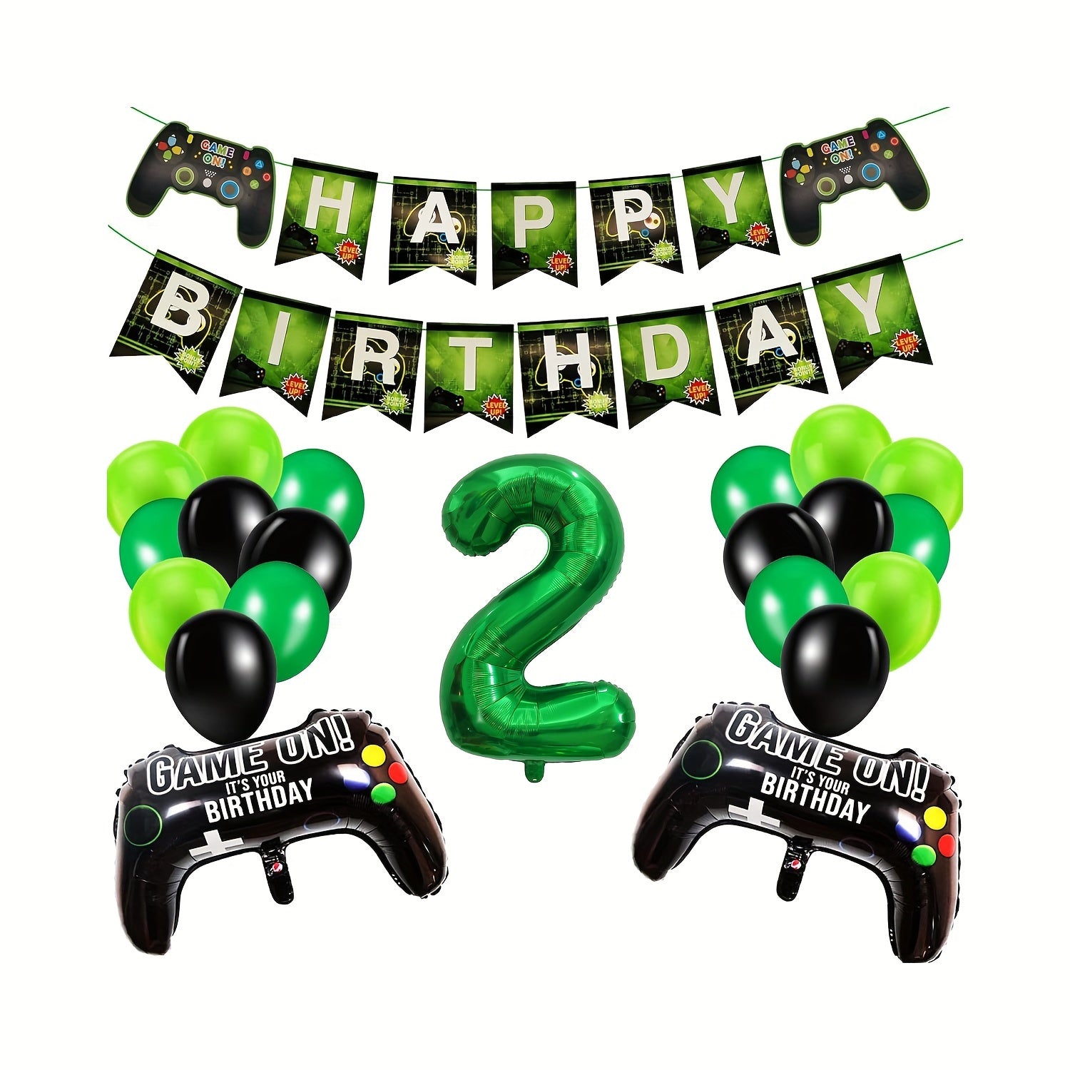 15 Yrs Old Gamepad Theme Bday Party Set Game Fan Decor Number Balloon Pull Flag