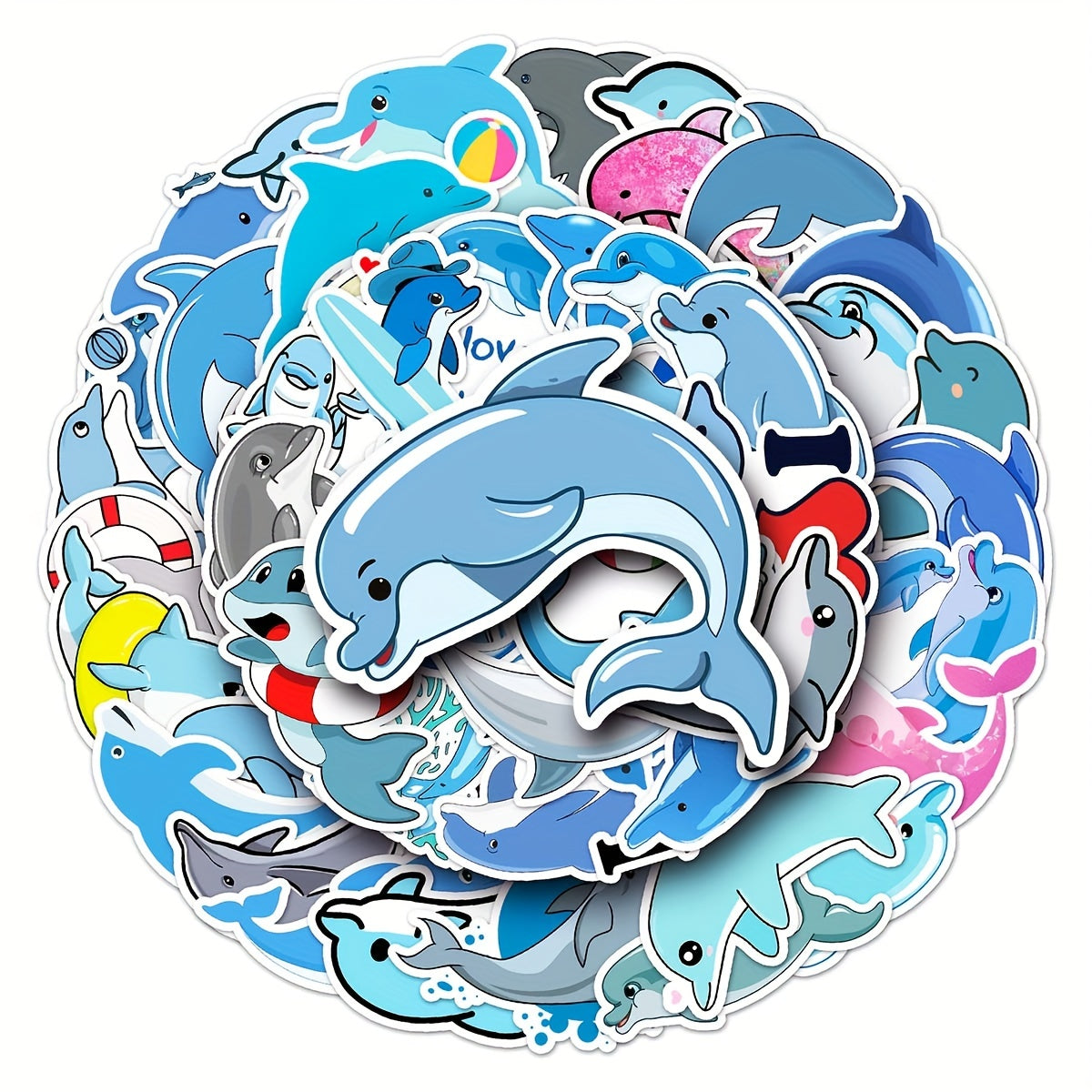 50pcs Dolphin Pattern Graffiti Waterproof Stickers For Water Bottles Laptop