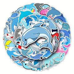 50pcs Dolphin Pattern Graffiti Waterproof Stickers For Water Bottles Laptop