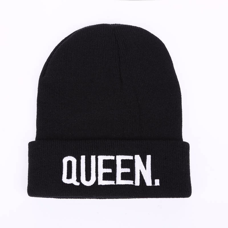 1pc KING QUEEN Thermal Knit Cap Beanie Hat