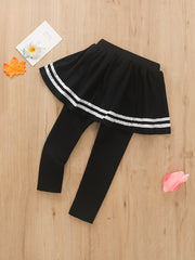 Girls Cartoon Embroidery Fleece Warm Leggings With Stripe Skirt