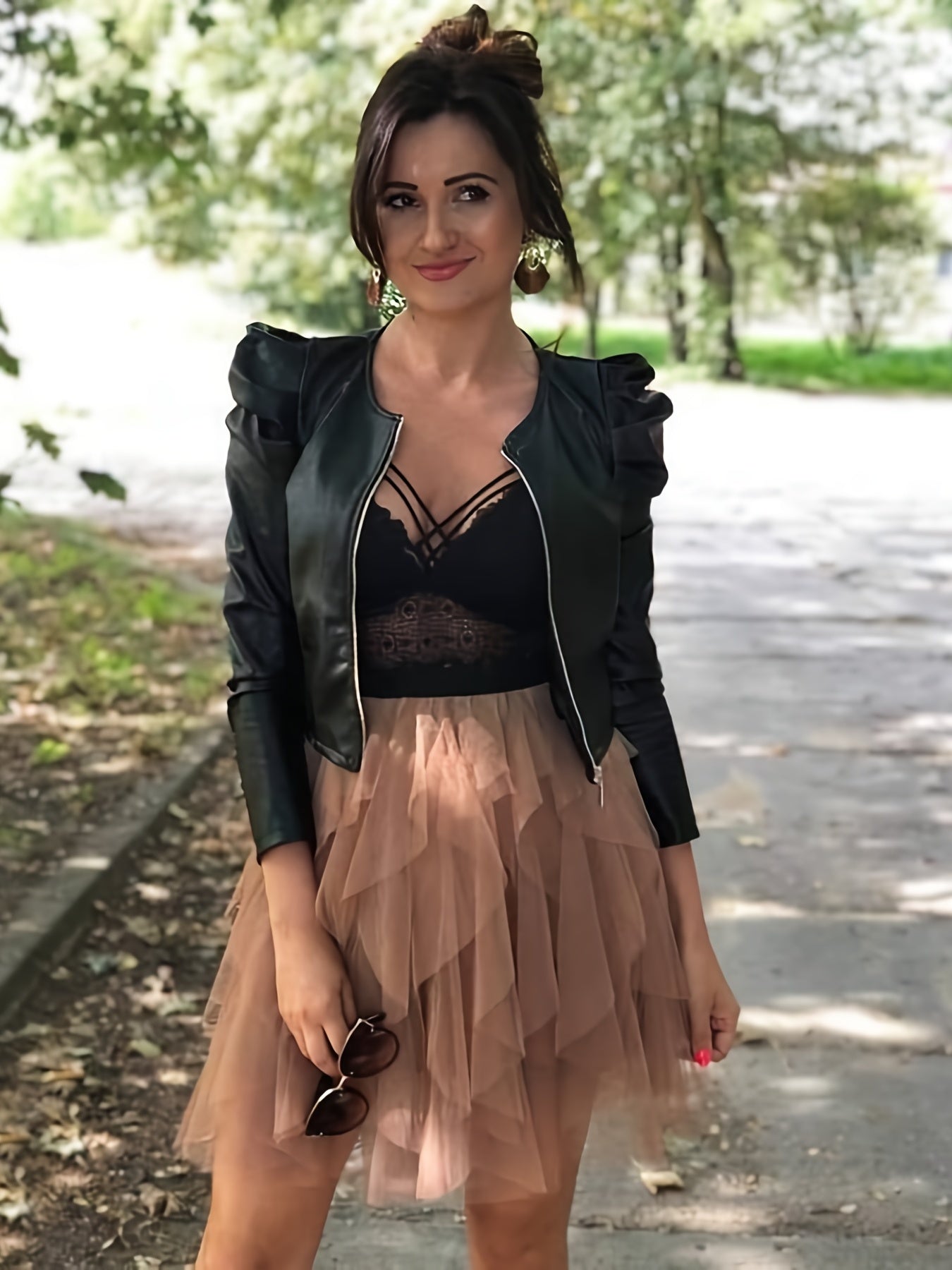 Casual Faux Leather Jacket Lapel PU Long Sleeve Loose