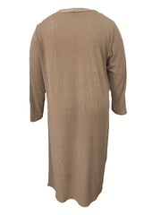Solid Ribbed Long Sleeve Open Front Knitted Cardigan