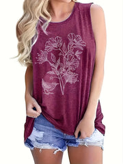 Floral Print Tank Top Sleeveless Crew Neck Casual Top