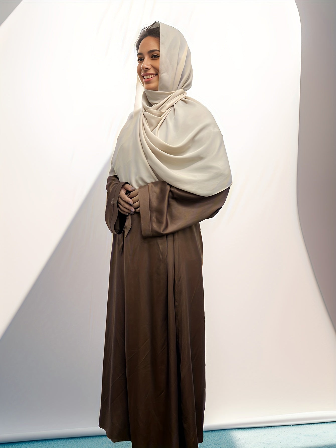 Casual Abaya Dress Women's Plus Solid Long Sleeve Round Neck
