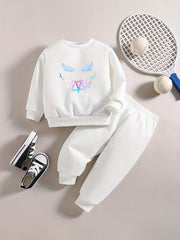 Baby Boy Smile Face Sweatshirt Pants Set Kids Casual Outfit