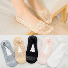 5 Pairs Lace No Show Socks Assorted Invisible Floral Lace Low Cut Ankle Socks
