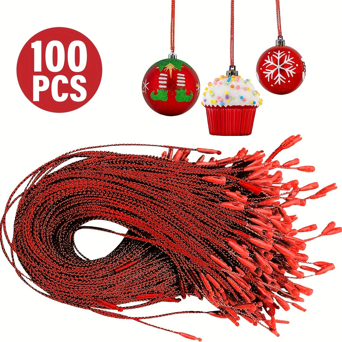 100pcs Christmas Ornament Hangers PreCut Ribbon Hooks with Snap Fastener
