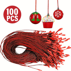100pcs Christmas Ornament Hangers PreCut Ribbon Hooks with Snap Fastener