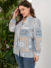 Boho Blouse Women's Plus Scarf & Paisley Print Button Up Top