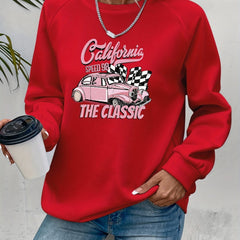 Racing Print Pullover Sweatshirt Long Sleeve Crew Neck