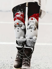 Snowman Print High Rise Leggings