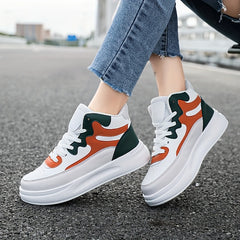 Women's Patchwork Thick Bottom Skate Shoes Waterproof Lace Up Travel Shoes