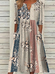 Floral Print Short Sleeve Notched Neck Dress