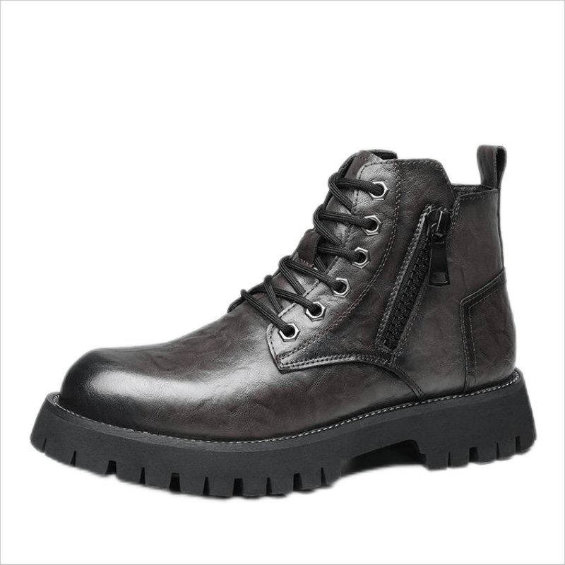 Men's Preppy Combat Boots Side Zipper Casual Lace Walking Shoes