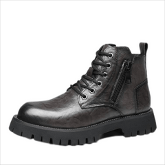Men's Preppy Combat Boots Side Zipper Casual Lace Walking Shoes