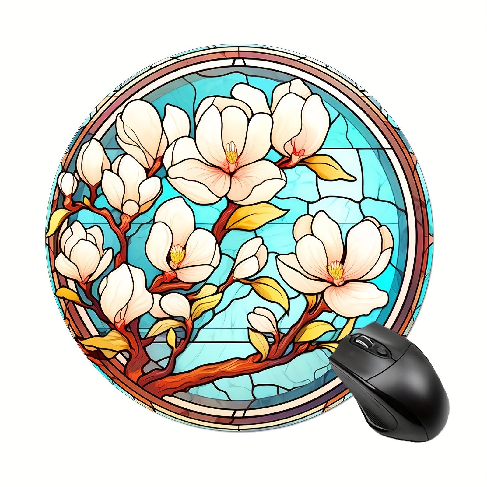 Stained Glass Floral Round Mouse Pad 7.87 Inch