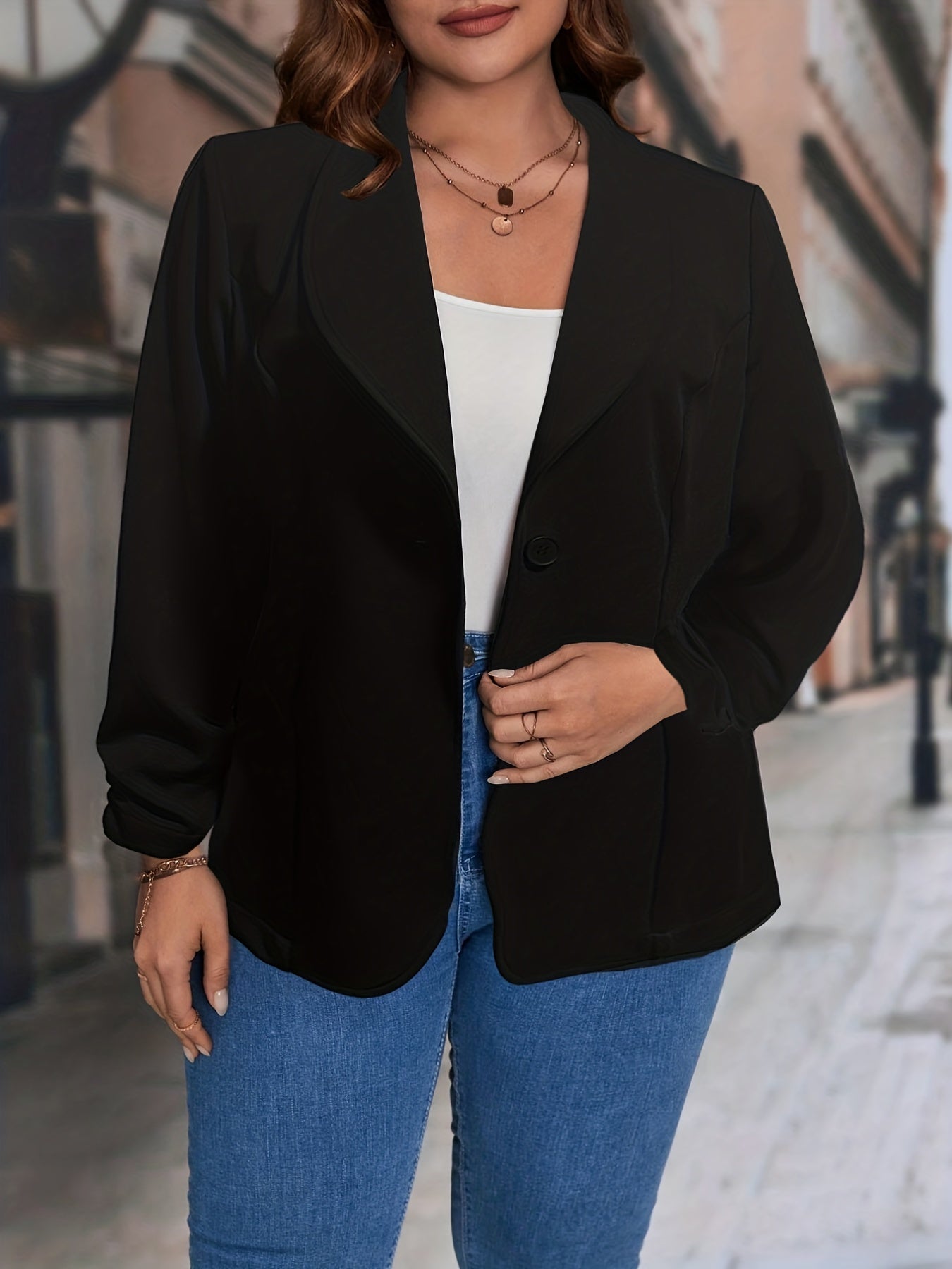 Casual Blazer Women's Plus Solid Lapel Collar Blazer