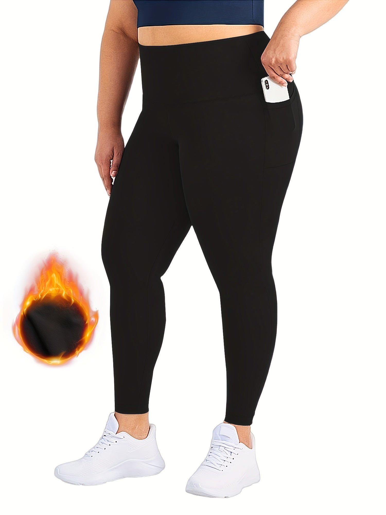 3 Pack Plus Size Casual Leggings Set Women's Plus Solid Liner Fleece Wideban...