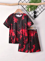 Boys Tie Dye Casual Outfit Round Neck T shirt & Shorts Kids Summer Clothes Sets