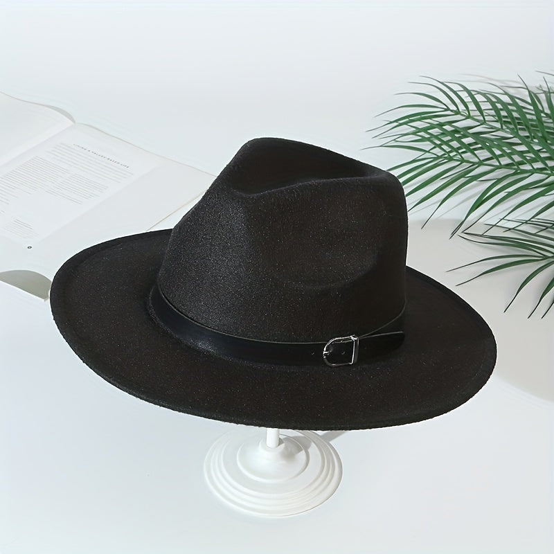 Woolen Top Hat British Style Belt Jazz Hat Big Brim Hat Felt Hat
