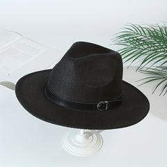 Woolen Top Hat British Style Belt Jazz Hat Big Brim Hat Felt Hat
