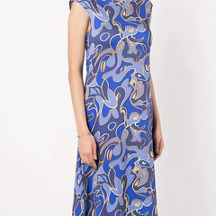 Abstract Print Cap Sleeve Stretch Split Dress