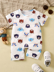 Baby Boys Casual Cartoon Bear Graphic Short Sleeve Jumpsuit