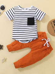 Baby Boys Striped Top Drawstring Sweatpants Set