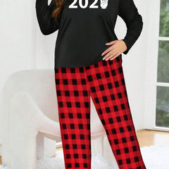 Women's '2024' Letter Graphic Tee & Plaid Pants Lounge Set