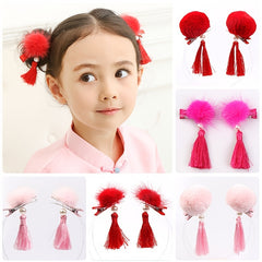 2pcs Antiquity Tassel Hanfu Headdress Hairball Hairpin Hair Clips
