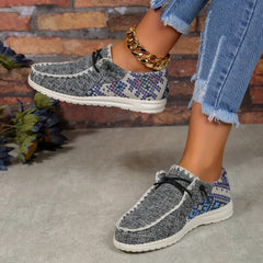 Women's Geometric Pattern Sneakers Casual Lace Up Outdoor Shoes