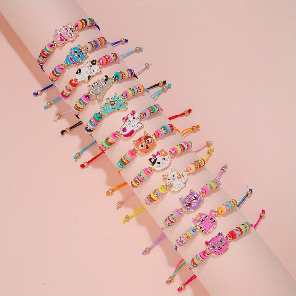 12pcs Girls Adjustable Animal Rainbow Heart Bracelets Kids Accessories