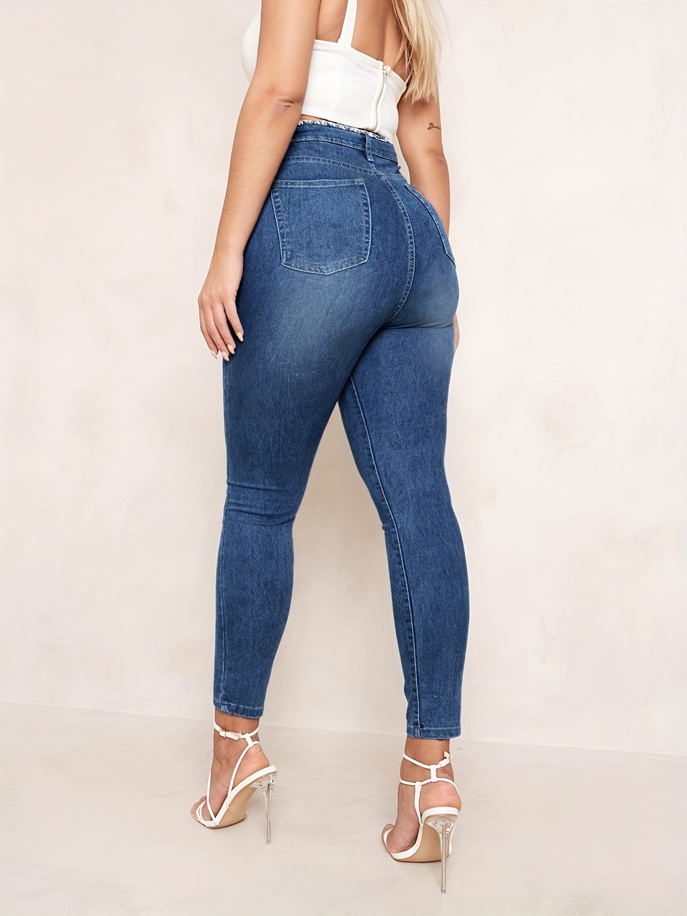 Ripped Holes Skinny Jeans Distressed Slim Fit Denim Pants