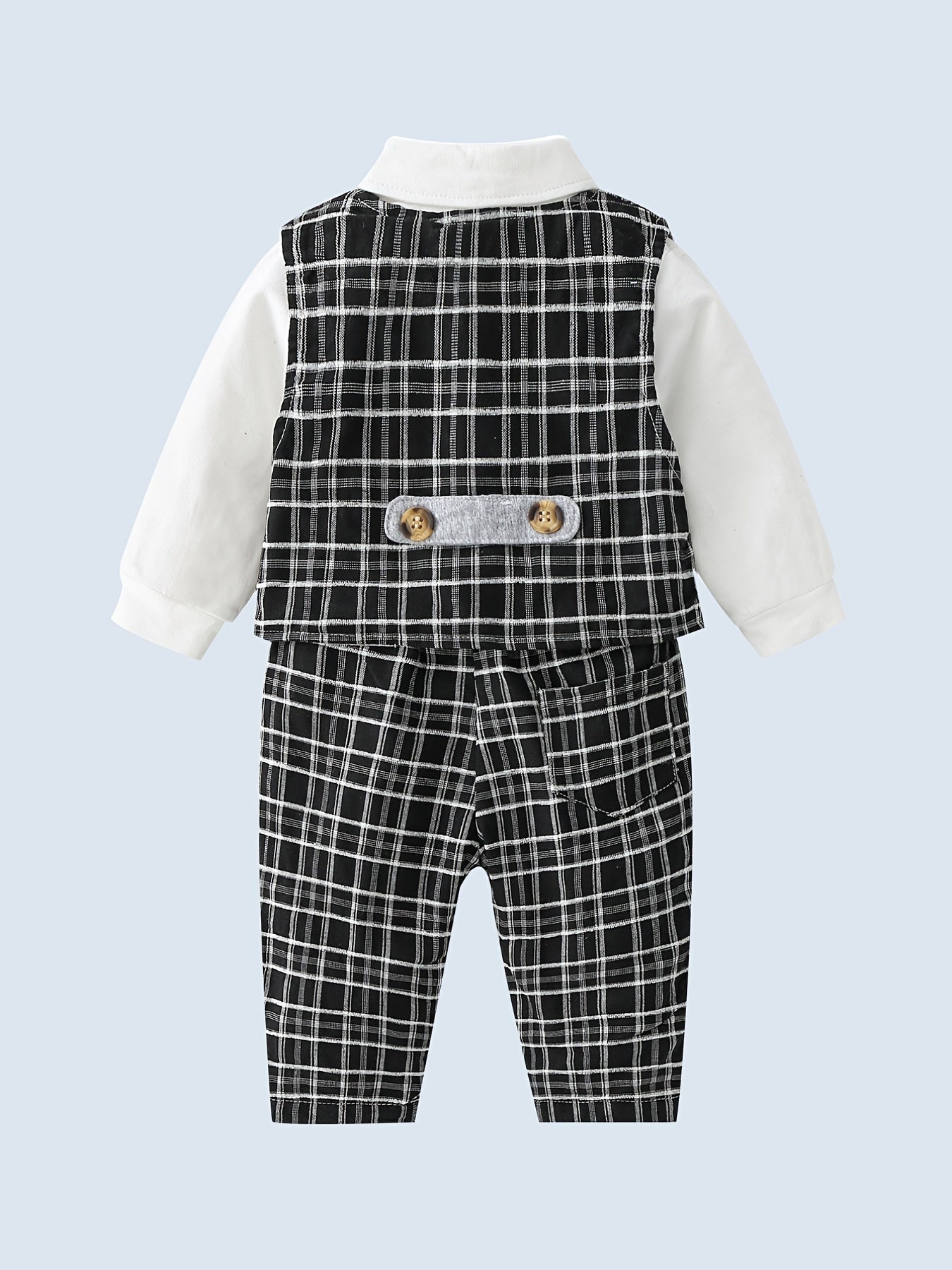 Baby Boys Gentleman Outfit Button Down Shirt Romper & Plaid Pants