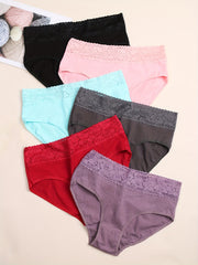 6 Pack Plus Size Lace Trim Mid Rise Underwear Sets