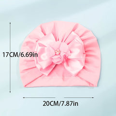 Baby Girls Bow Turban Cap With Faux Pearl Decorative Accessories