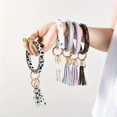 Circle Bracelets Keychain Women PU Leather Tassel Pendant