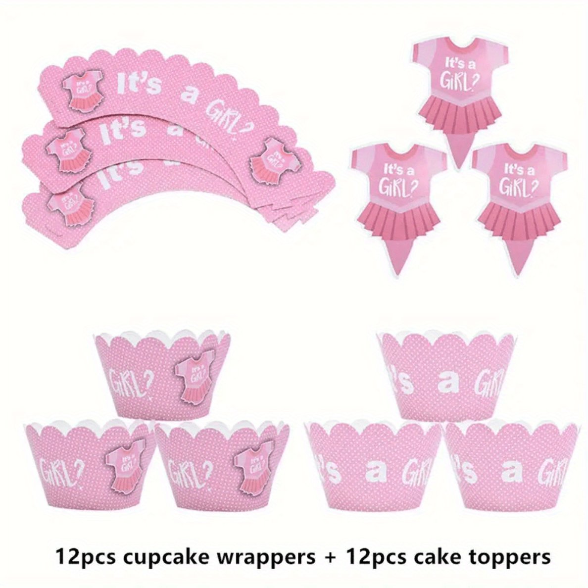 24pcs Baby Shower Cupcake Wrapper & Topper Set Gender Reveal Kids Birthdays