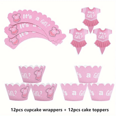 24pcs Baby Shower Cupcake Wrapper & Topper Set Gender Reveal Kids Birthdays