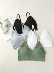 4pcs Girl's Lace Decor Ribbed Underwear Bralette For Teens 12-18 Years