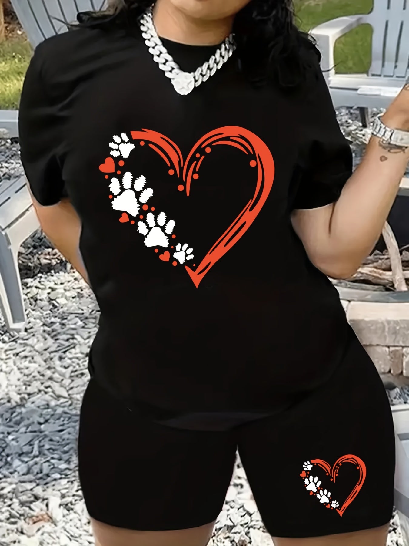 Heart & Paw Print Top & Shorts Set