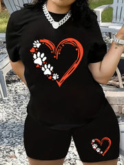 Heart & Paw Print Top & Shorts Set