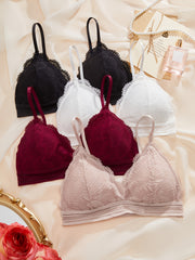 4pcs Lace Wireless Bras Comfy Intimates Bra Women's Lingerie