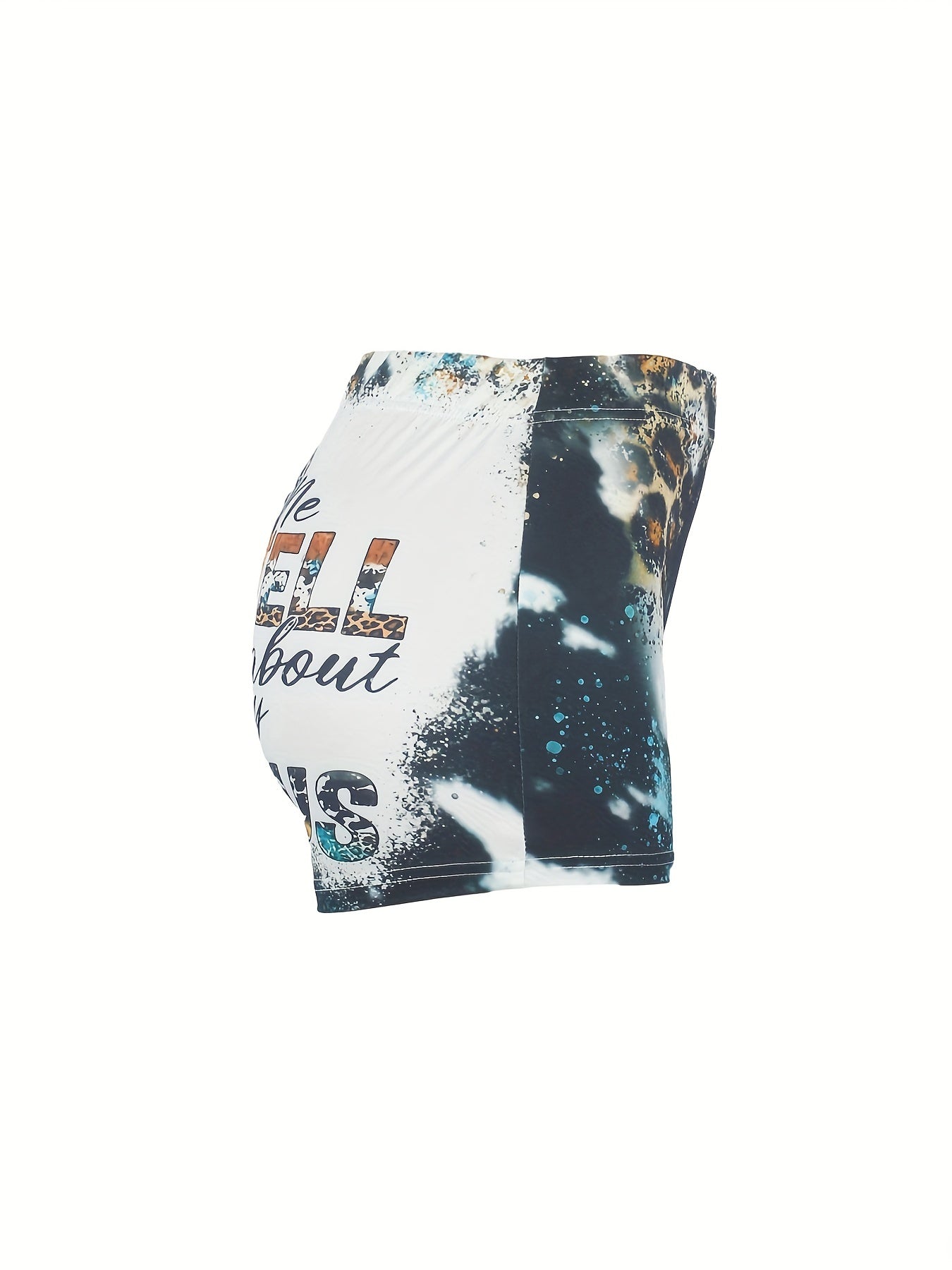 Letter & Flower Cross Print Skinny Shorts